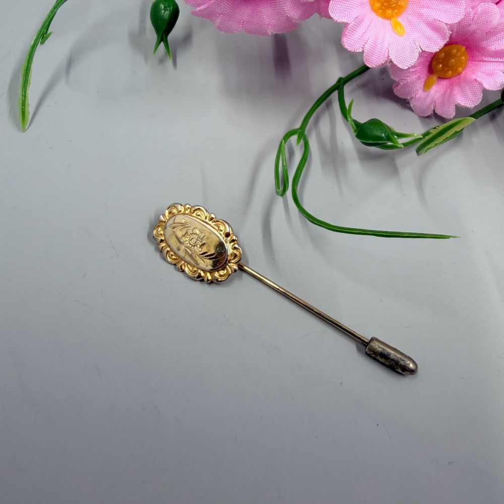 12k Yellow Gold Filked Vintage Floral Hat Pin / Brooch